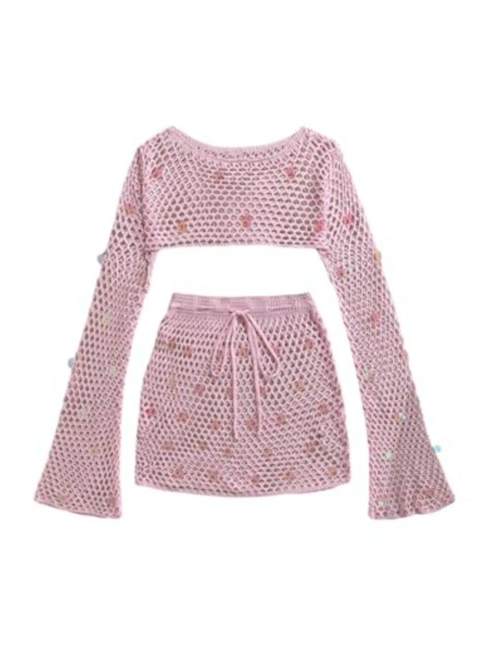 Women's Crochet Bikini Cover Up Set Sequin Crop Top & Mini Skirt